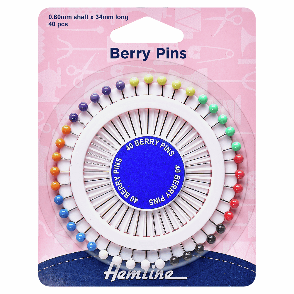 Hemline Berry Pins: Nickel - 34mm 40pcs