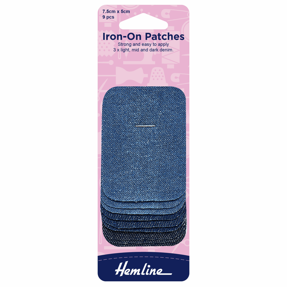 Hemline Assorted Iron On Patches - Denim
