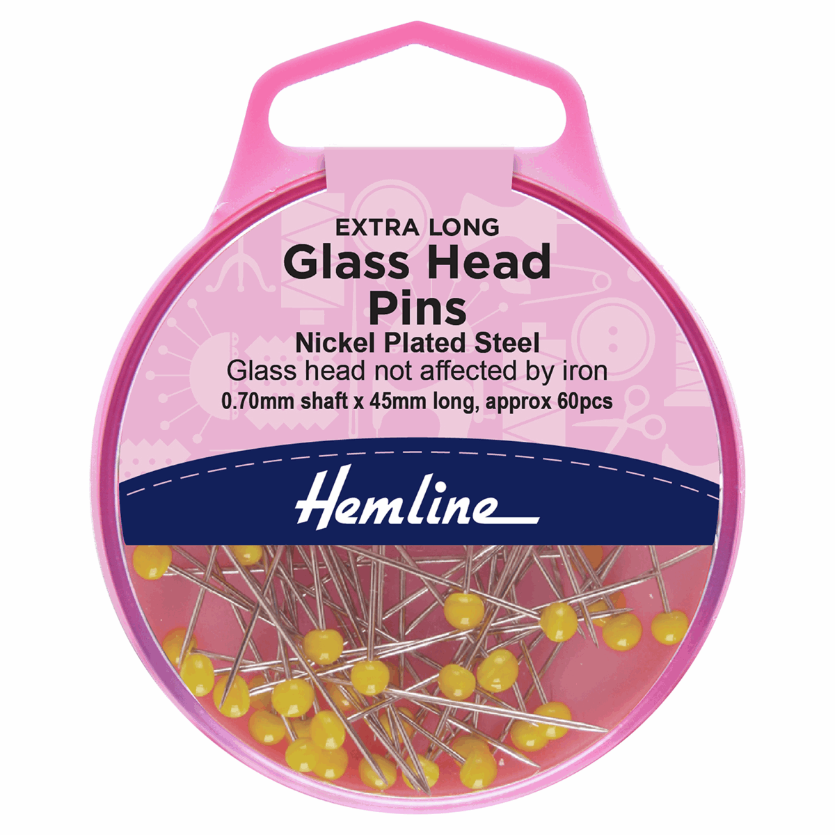 Hemline Extra Long Glass Head Pins: Nickel 45mm - 60pcs