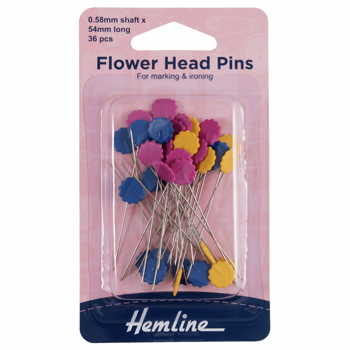 Hemline Flower/Flat Head Pins: Nickel 54mm - 36pc