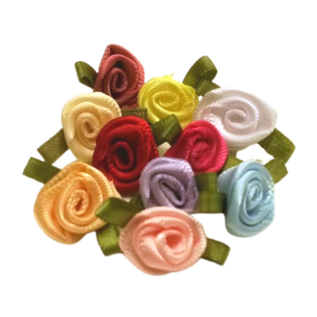 Single Small Satin Ribbon Rose Bud - various colours