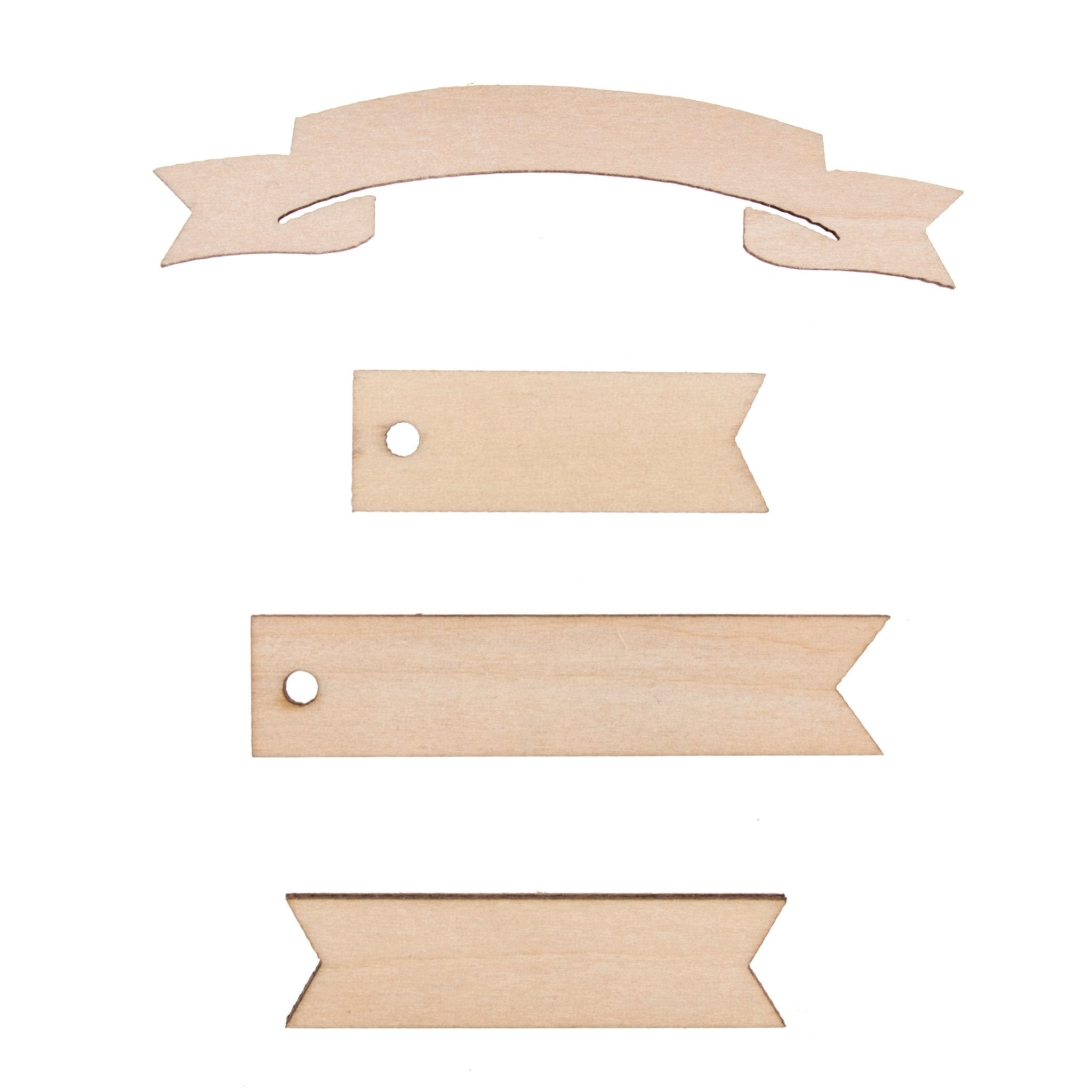 Craft Embellishments: Wooden Banners - 16pc | Buy Online from The Home Crafters