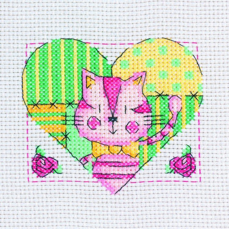 Cross Stitch Kit Mini - Cat in Heart | Buy Online from The Home Crafters