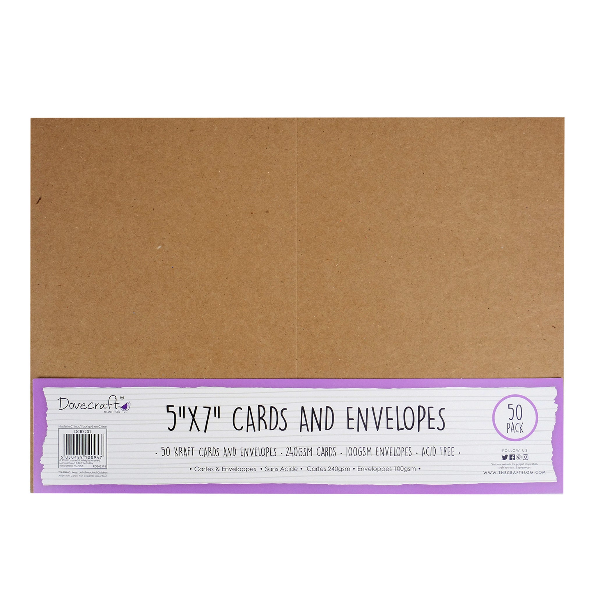 Dovecraft Essentials 5x7' Kraft Cards with Envelopes - 50pk | Buy Online from The Home Crafters