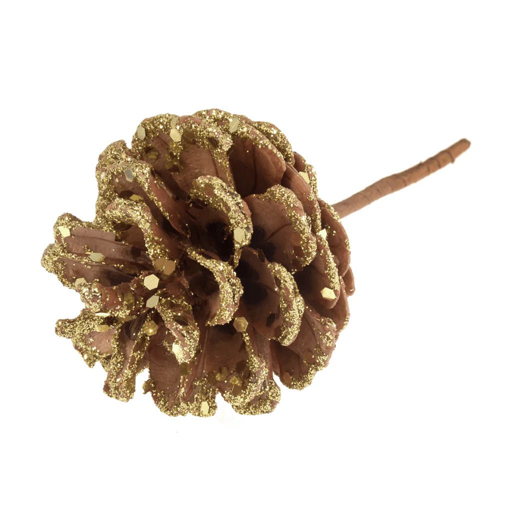 Gold Glitter Pinecone on Stick - Single Stem | Buy Online from The Home Crafters
