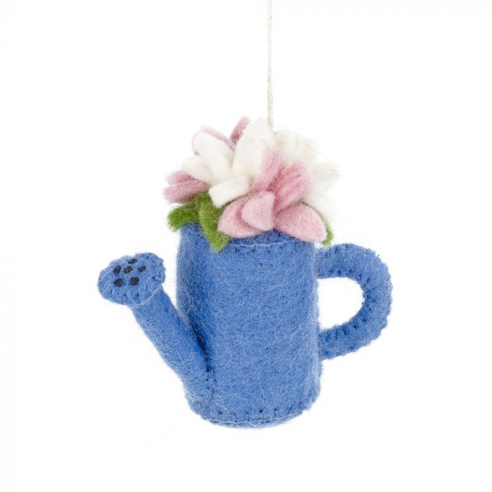 Handmade Needle Felt Blossoming Watering Can Hanging Decoration