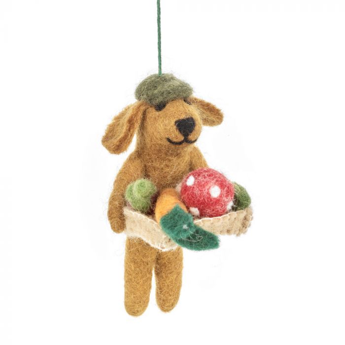 Handmade Needle Felt Dom the Gardening Dog Hanging Decoration