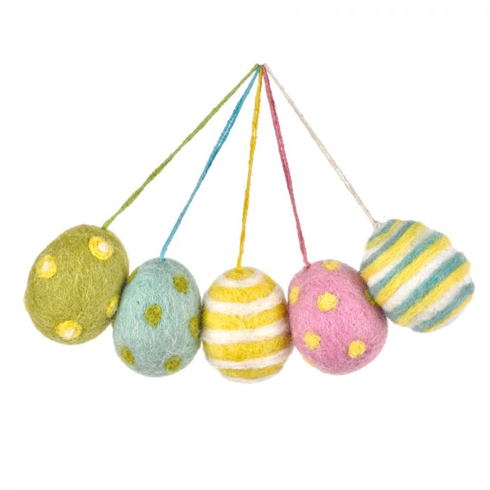 Handmade Needle Felt Easter Eggs (Set of 5) Hanging Easter Decoration