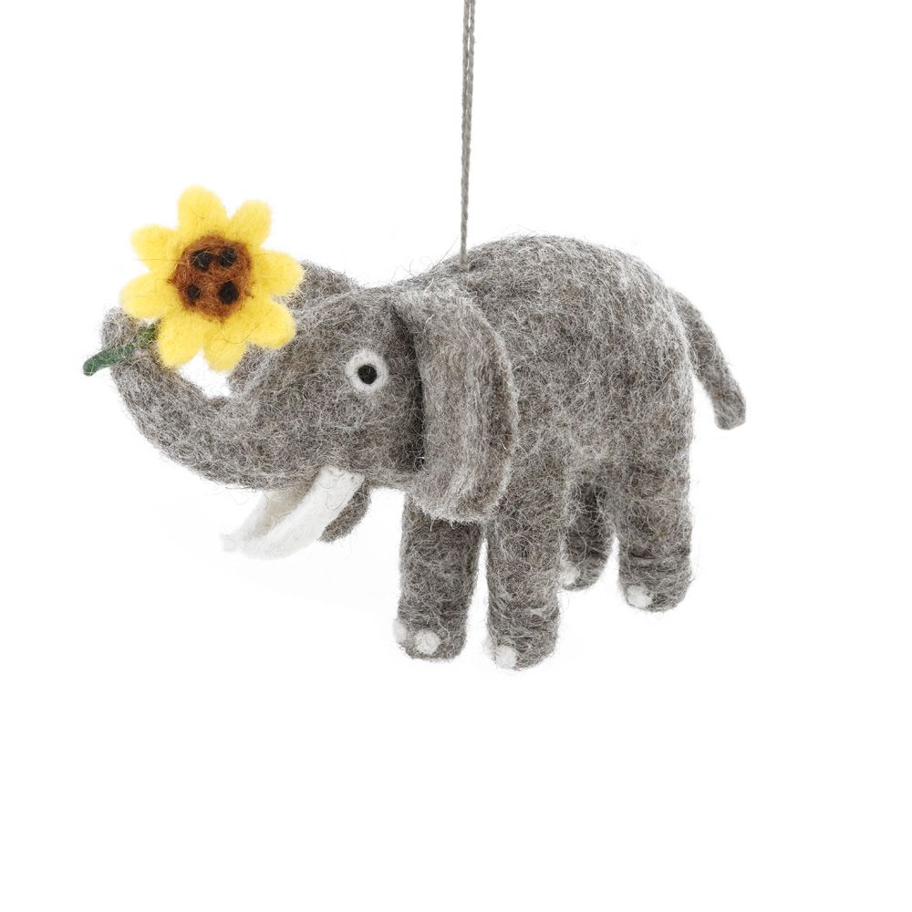 Handmade Needle Felt Sidney the Sunflower Elephant Hanging Decoration
