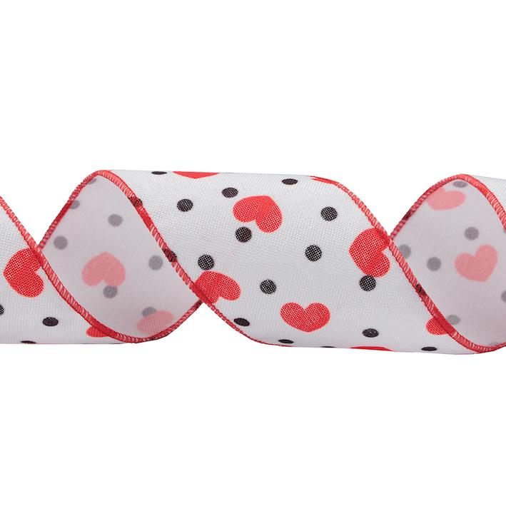 Hearts & Dots: Wired Printed Ribbon - 63mm