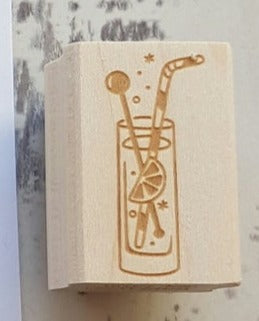 Skull & Cross Buns Small Artisan Rubber Stamp - Gin Glass
