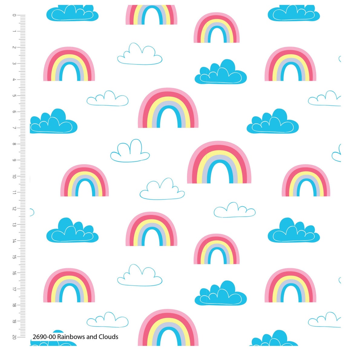 100% Cotton Fabric - Rainbows & Clouds - 43'