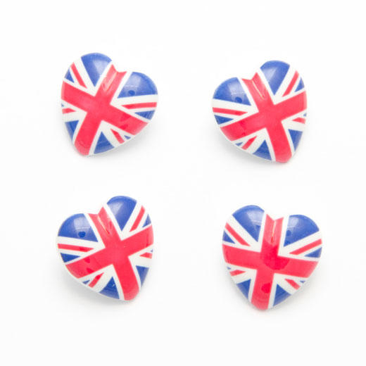 Union Jack Heart Shaped Buttons - 23mm