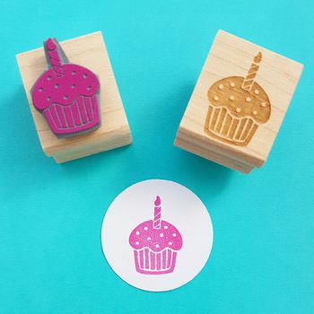 Skull & Cross Buns Mini Artisan Rubber Stamp - Birthday Cupcake
