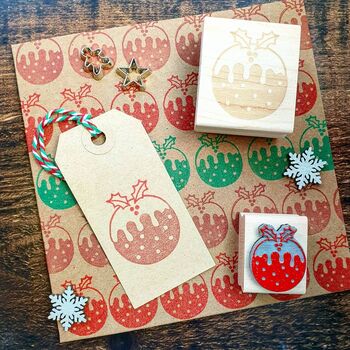 Skull & Cross Buns Artisan Rubber Stamp - Christmas Pudding