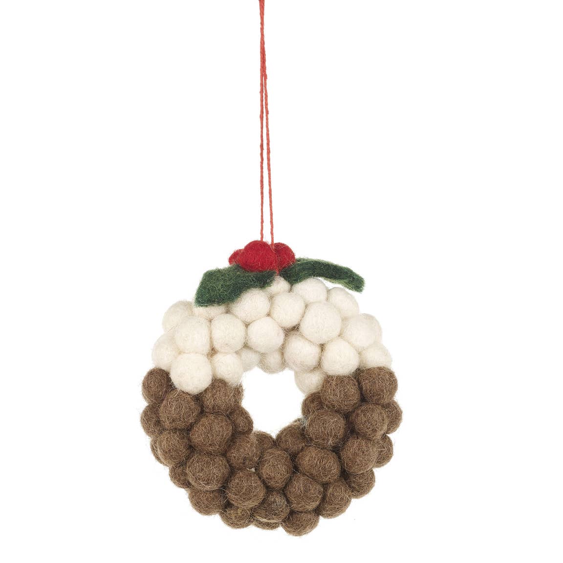Handmade Needle Felt Hanging Christmas Decoration - Mini Christmas Pudding Wreath