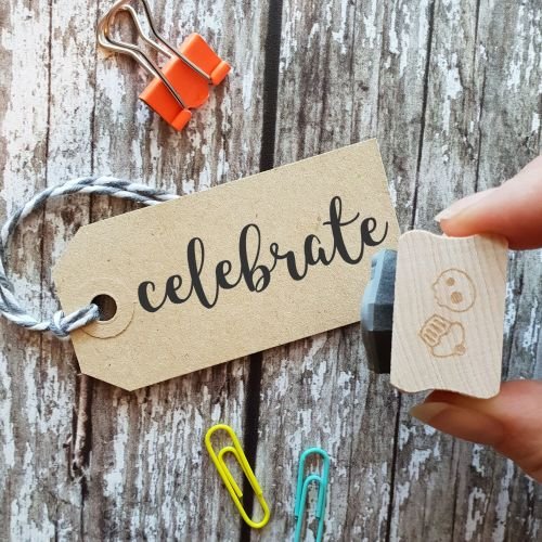 Skull & Cross Buns Medium Artisan Rubber Stamp - Celebrate Script | Buy Online from The Home Crafters
