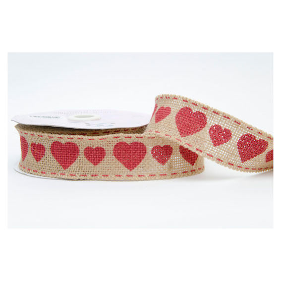 Hessian Ribbon: Love Hearts  - 38mm