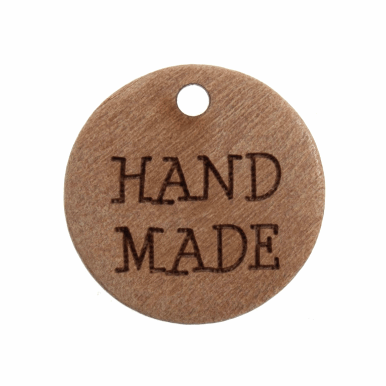 Wooden 'Hand Made' Button Tag: 18mm | Buy Online from The Home Crafters