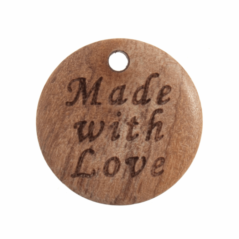 Wooden 'Made with Love' Button Tag: 18mm | Buy Online from The Home Crafters